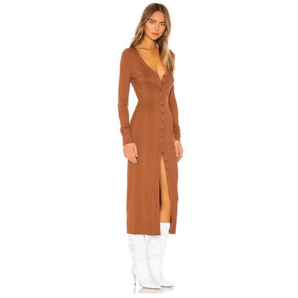 Revolve The Range Division Rib Button Front Midi Dress in Whiskey Size Large - Picture 2 of 6